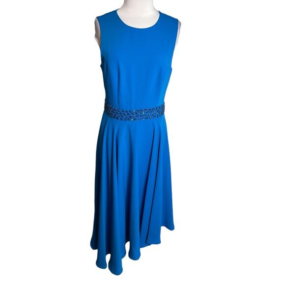 NWT Pamela Pamela Roland Azure beaded asymmetrical dress Sz 8 - Picture 1 of 8